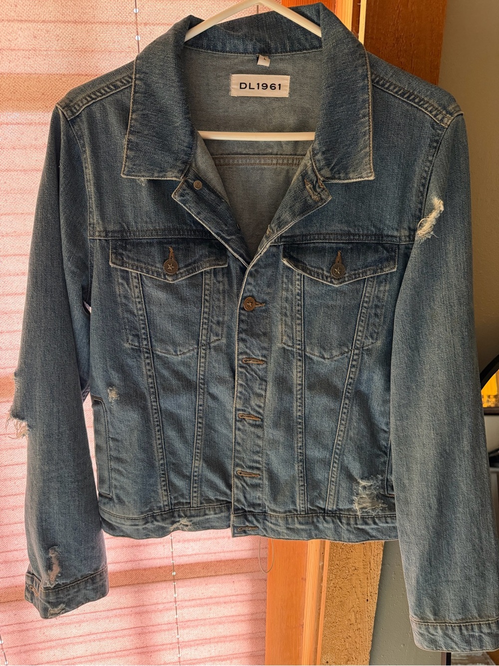 DL1961 Blue Distressed Denim Trucker Jacket